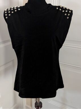 Black Star-Embellished, padded shoulders, Women's Top medium balboa medium